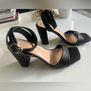 A New Day Elegant Black Block Heel Dressy Sandals Ankle Strap Square Toe 8.5